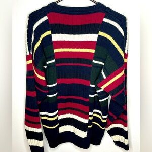 Vintage color block cable checker stripes  sweater, fisherman knit men’s medium